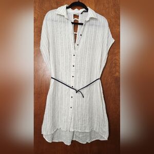 ZARA Basic White Short Sleeved Dress/Cover-up With Braided Belt